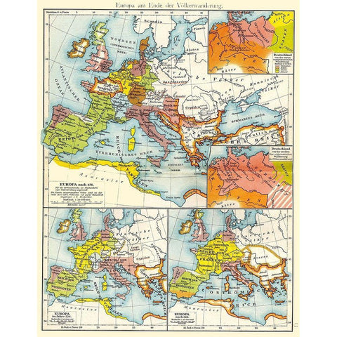 Europe End of Migrations - Putzgers 1897 Black Modern Wood Framed Art Print with Double Matting by Putzgers