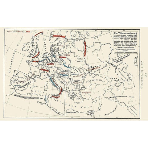 Europe Migrations 395-453 - Putzgers 1897 Gold Ornate Wood Framed Art Print with Double Matting by Putzgers