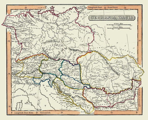 Europe Germania Dacia - Fenner 1830 White Modern Wood Framed Art Print with Double Matting by Fenner