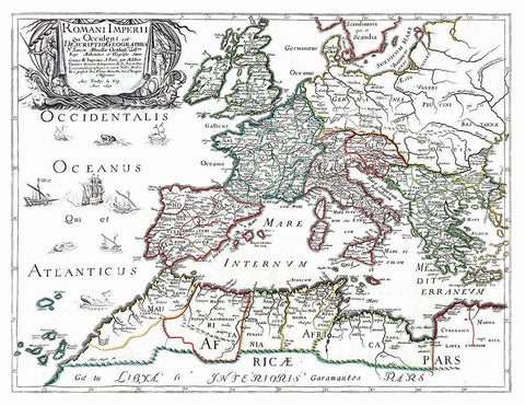 Roman Empire Europe Africa - Sanson 1641 Black Ornate Wood Framed Art Print with Double Matting by Sanson