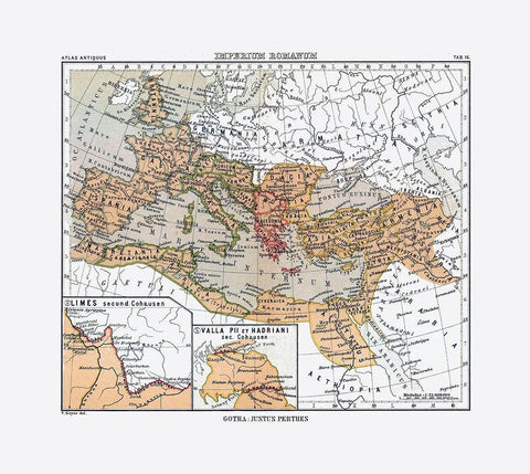 Europe Roman Empire - Perthes 1896 Black Ornate Wood Framed Art Print with Double Matting by Perthes