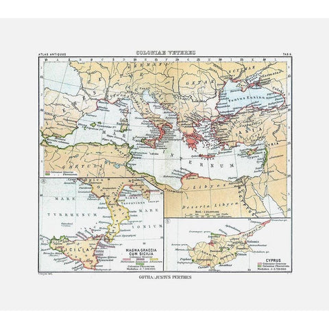 Curias Colonies Europe Middle East - Perthes 1896 Gold Ornate Wood Framed Art Print with Double Matting by Perthes