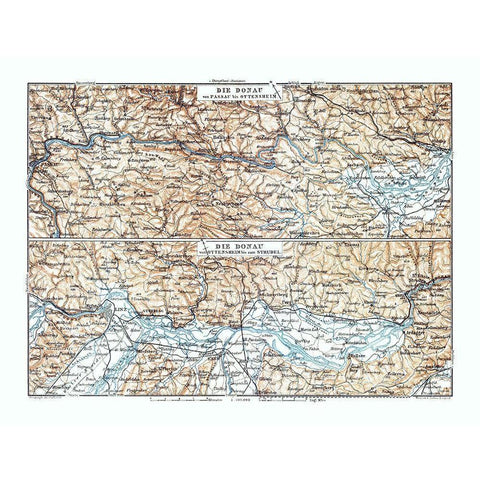 Europe Danube River Germany Austria - Baedeker Black Modern Wood Framed Art Print with Double Matting by Baedeker