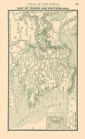 Europe France Switzerland - Alden 1886 Black Ornate Wood Framed Art Print with Double Matting by Alden