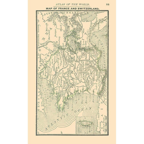 Europe France Switzerland - Alden 1886 White Modern Wood Framed Art Print by Alden