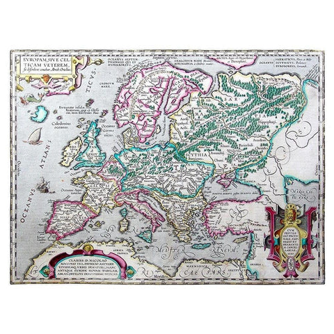 Ancient Europe 1595 - Ortelius Black Modern Wood Framed Art Print with Double Matting by Ortelius