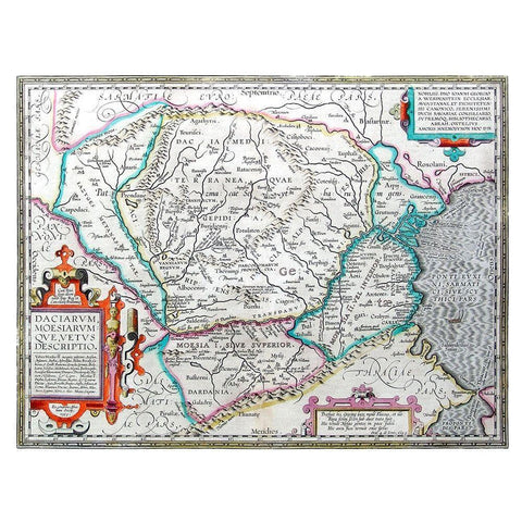 Europe Dacia Moesia - Ortelius 1570 Black Modern Wood Framed Art Print by Ortelius