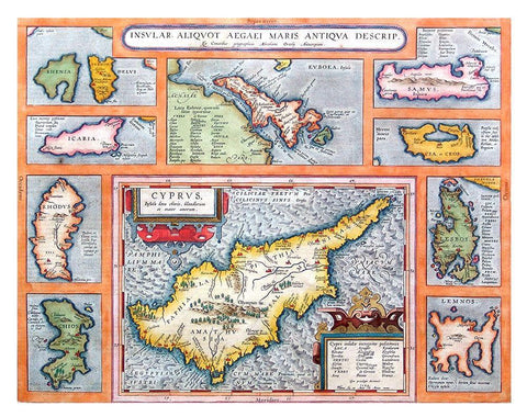 Europe Aegean Sea Islands - Ortelius 1570 White Modern Wood Framed Art Print with Double Matting by Ortelius