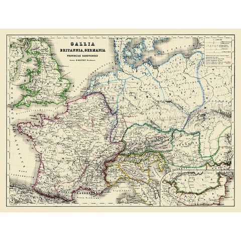 Europe France Britain Germany - Kiepert 1903 Black Modern Wood Framed Art Print with Double Matting by Kiepert