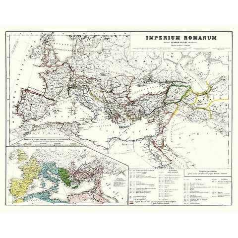 Roman Empire Europe - Kiepert 1903 Gold Ornate Wood Framed Art Print with Double Matting by Kiepert