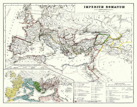 Roman Empire Europe - Kiepert 1903 Black Ornate Wood Framed Art Print with Double Matting by Kiepert