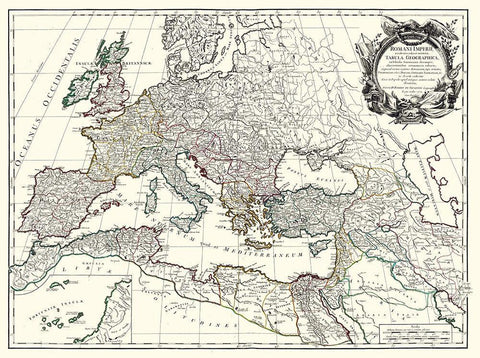 Roman Empire Europe - Vaugondy 1757 White Modern Wood Framed Art Print with Double Matting by Vaugondy