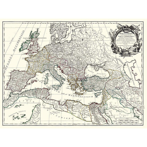 Roman Empire Europe - Vaugondy 1757 Black Modern Wood Framed Art Print by Vaugondy