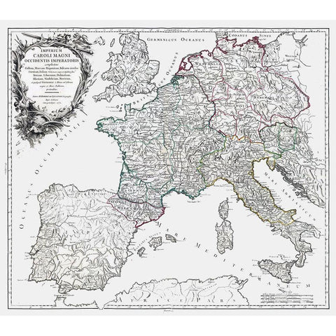 Charlemagne Empire Europe - Vaugondy 1757 Black Modern Wood Framed Art Print by Vaugondy