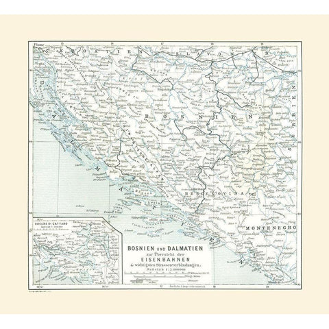 Europe Bosnia Dalmatia - Baedeker 1896 Black Modern Wood Framed Art Print with Double Matting by Baedeker