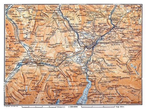 Europe Mountains Germany Austria - Baedeker 1914 Black Ornate Wood Framed Art Print with Double Matting by Baedeker