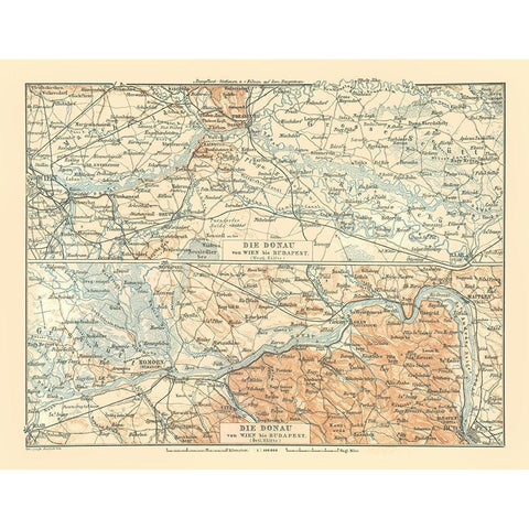 Europe Danube River Austria Hungary - Baedeker Gold Ornate Wood Framed Art Print with Double Matting by Baedeker