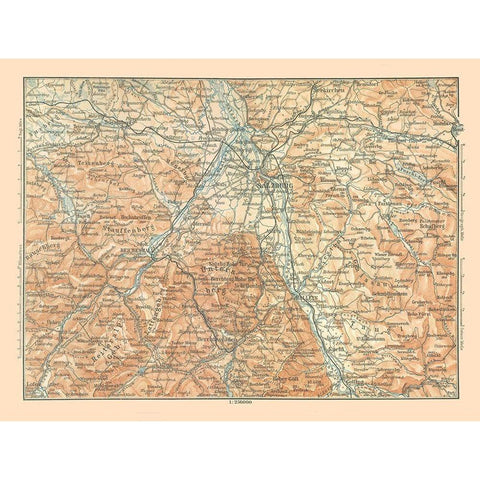 Europe Mountains Austria Germany - Baedeker 1896 Gold Ornate Wood Framed Art Print with Double Matting by Baedeker