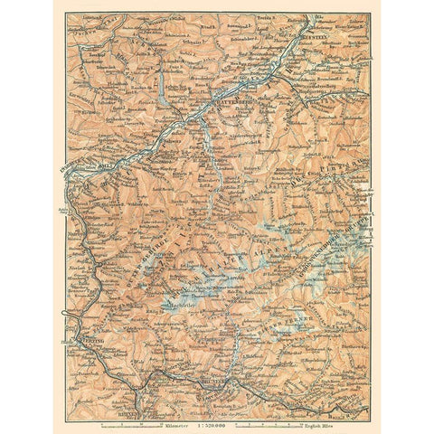 Europe Mountains Austria Italy - Baedeker 1896 Black Modern Wood Framed Art Print with Double Matting by Baedeker