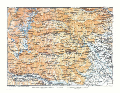 Europe Lanza Region France Italy - Bertarelli 1914 Black Ornate Wood Framed Art Print with Double Matting by Bertarelli