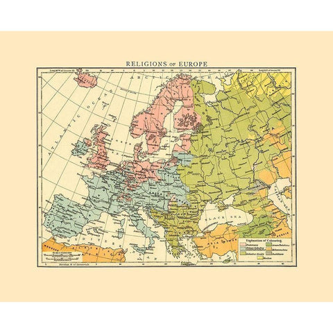 Europe Religions - Cassell 1893 White Modern Wood Framed Art Print by Cassell
