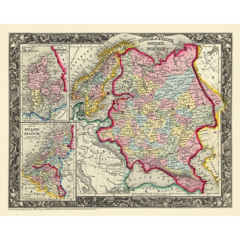 Russia in Europe Sweden Norway - Mitchell 1860 Black Modern Wood Framed Art Print with Double Matting by Mitchell