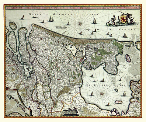 Europe Netherlands - Visscher Black Ornate Wood Framed Art Print with Double Matting by Visscher