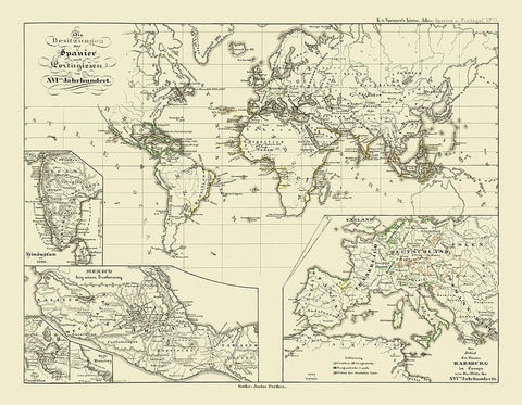 Spain Portugal 16 Century - Perthes Black Ornate Wood Framed Art Print with Double Matting by Perthes