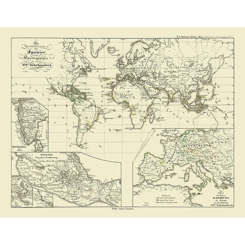 Spain Portugal 16 Century - Perthes White Modern Wood Framed Art Print by Perthes