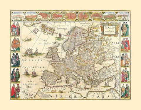 Europe - Blaeu 1665 White Modern Wood Framed Art Print with Double Matting by Blaeu