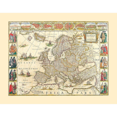 Europe - Blaeu 1665 Black Modern Wood Framed Art Print with Double Matting by Blaeu