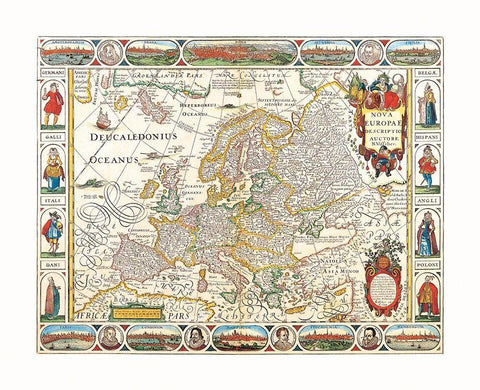 Europe - Visscher Black Ornate Wood Framed Art Print with Double Matting by Visscher