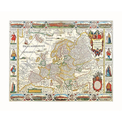 Europe - Visscher Gold Ornate Wood Framed Art Print with Double Matting by Visscher