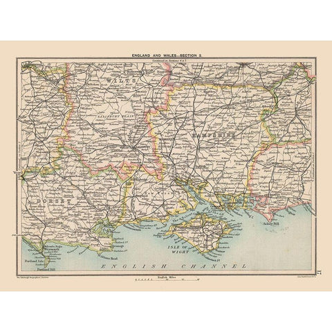 South England Wales - Bartholomew 1892 Black Modern Wood Framed Art Print with Double Matting by Bartholomew