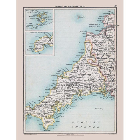 South West England Wales - Bartholomew 1892 Gold Ornate Wood Framed Art Print with Double Matting by Bartholomew