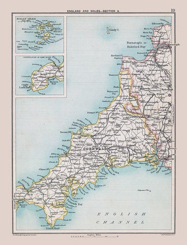 South West England Wales - Bartholomew 1892 White Modern Wood Framed Art Print with Double Matting by Bartholomew