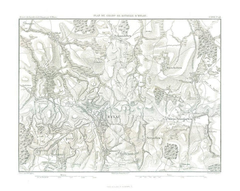 Battle of Eylau, Field Plan - Thiers 1866 White Modern Wood Framed Art Print with Double Matting by Unknown