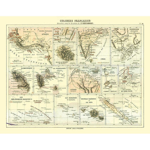 French Colonies - Cortambert 1880 White Modern Wood Framed Art Print by Cortambert