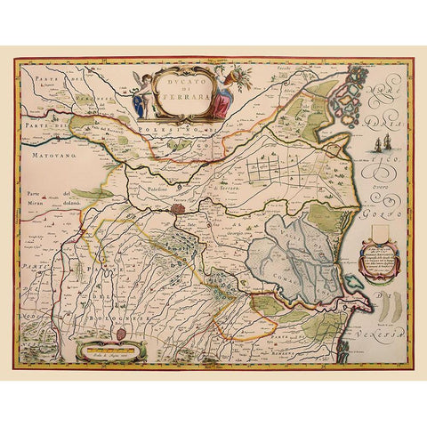 Ferrara Region Italy - Blaeu 1640 Black Modern Wood Framed Art Print with Double Matting by Blaeu