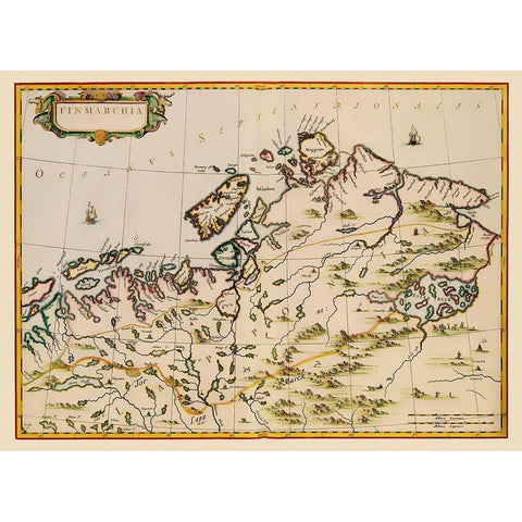 Scandinavia Finnmark County Norway - Blaeu 1662 Black Modern Wood Framed Art Print by Blaeu