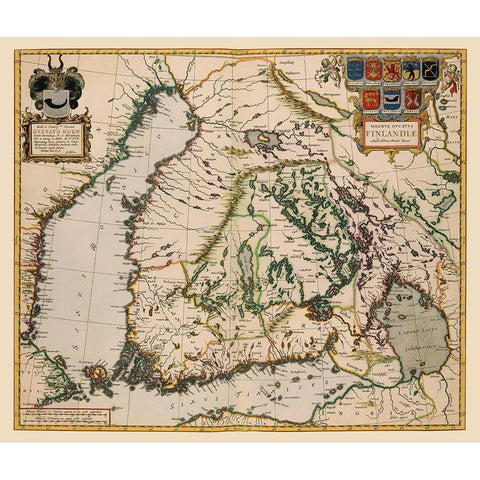 Scandinavia Finland - Blaeu 1662 Gold Ornate Wood Framed Art Print with Double Matting by Blaeu