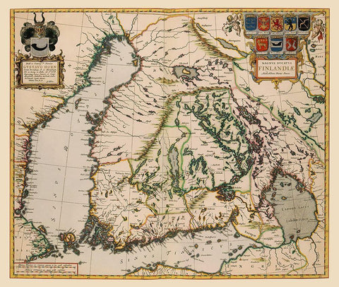 Scandinavia Finland - Blaeu 1662 Black Ornate Wood Framed Art Print with Double Matting by Blaeu