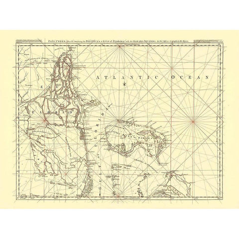 Florida Peninsula Gulf of Florida Bahamas US Gold Ornate Wood Framed Art Print with Double Matting by Jefferys