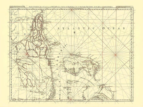 Florida Peninsula Gulf of Florida Bahamas US White Modern Wood Framed Art Print with Double Matting by Jefferys