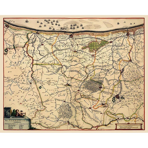 Benelux Flanders Region Belgium - Visscher 1680 Black Modern Wood Framed Art Print by Visscher
