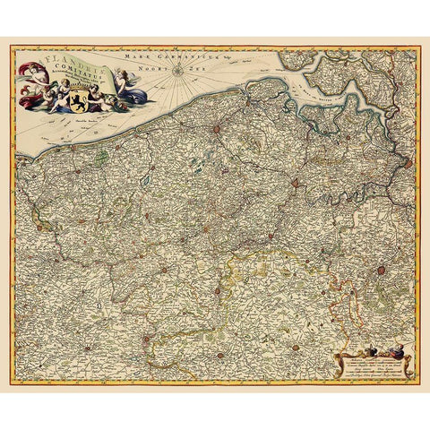 Benelux Flanders Belgium - Visscher 1680 White Modern Wood Framed Art Print by Visscher