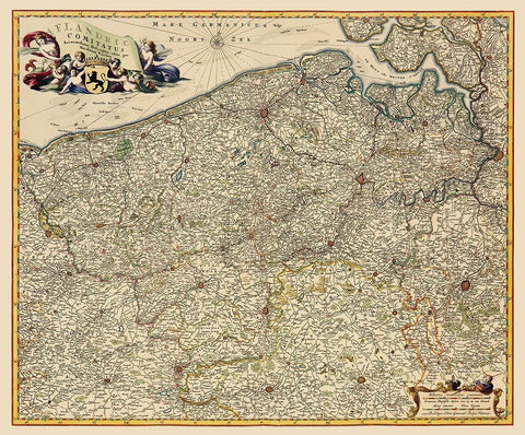 Benelux Flanders Belgium - Visscher 1680 White Modern Wood Framed Art Print with Double Matting by Visscher