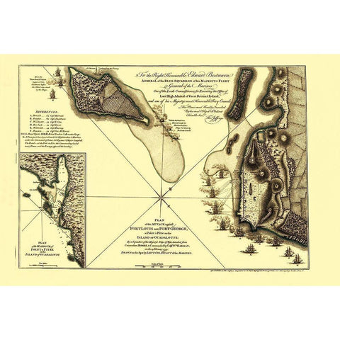 Caribbean Attack Plan Fort Louis Fort George White Modern Wood Framed Art Print by Jefferys
