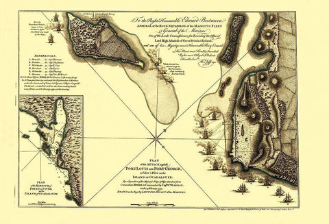 Caribbean Attack Plan Fort Louis Fort George White Modern Wood Framed Art Print with Double Matting by Jefferys