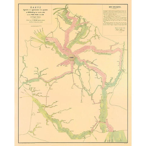 Paris France Transportation Routes - Regnier 1853 Black Modern Wood Framed Art Print by Regnier